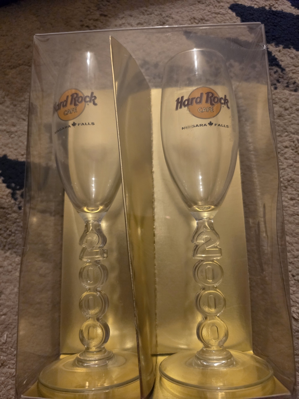 Vtg Hard Rock Café Niagara Falls Millennium 2000 Champagne Flutes Set of 2